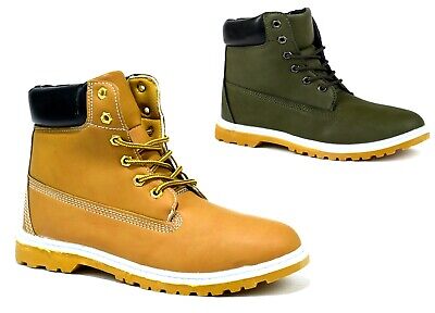 Womens Lace Up Boots Ankle Desert Trail Combat Outdoor Green & Tan Shoe Size 3-8