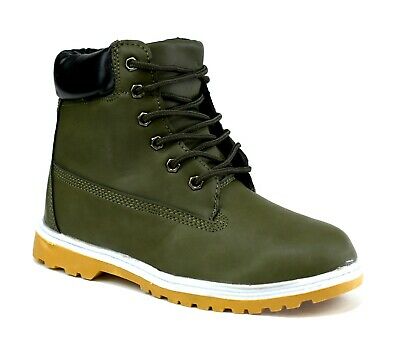 Womens Lace Up Boots Ankle Desert Trail Combat Outdoor Green & Tan Shoe Size 3-8