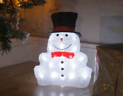 Christmas Sitting Snowman Acrylic LED Light Up Decoration Festive Indoor Outdoor Figurine Xmas