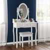 Modern Dressing Table White Makeup Desk Mirror 1 Drawer Stool Vanity Set Bedroom