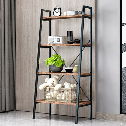 Ladder Shelf Bookshelf 4-Tier Industrial Storage Rack for Living Room