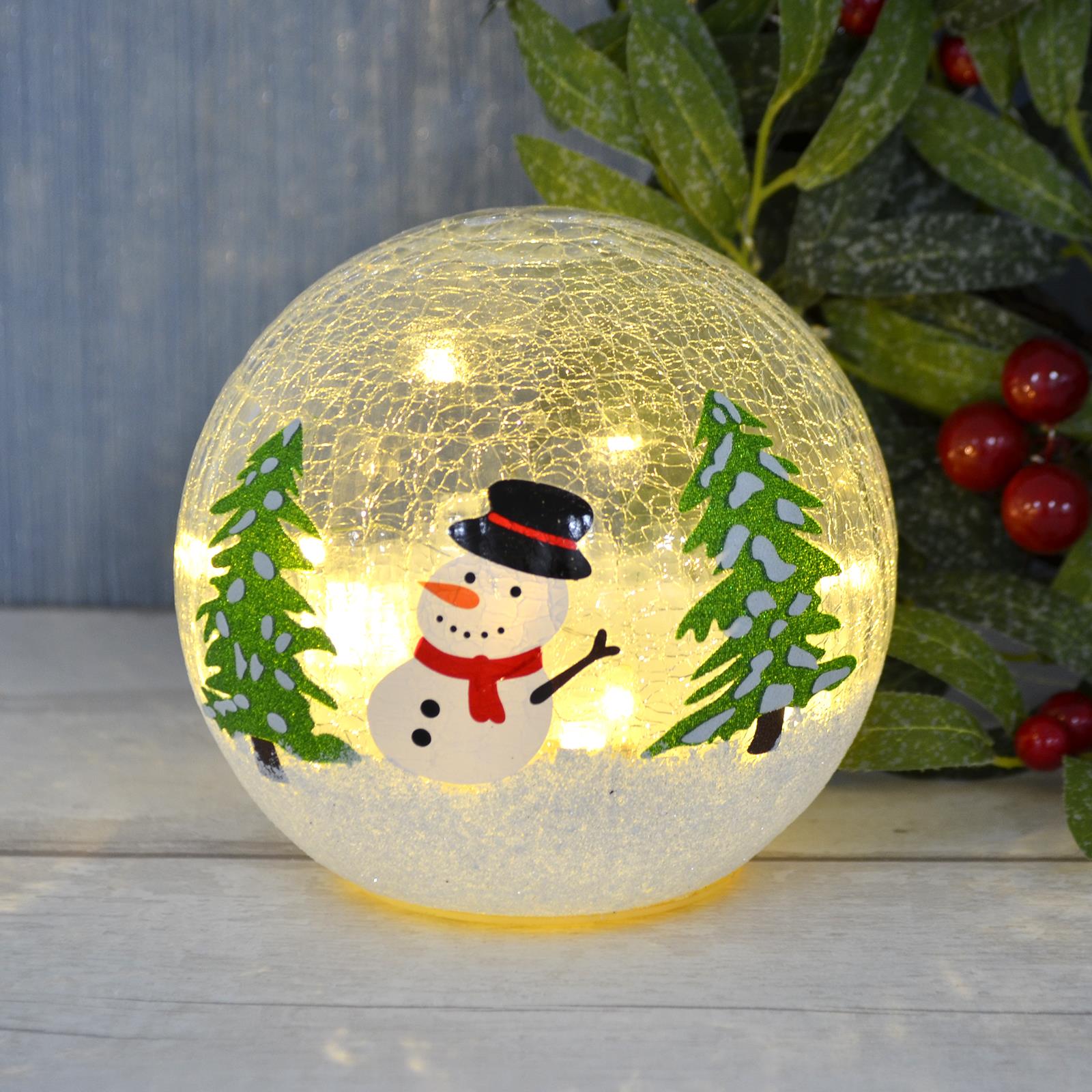 6" LED Crackle Ball Christmas Globe Decoration Warm White LED Light Up Ornament