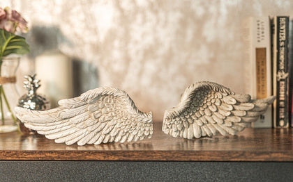 Angel Wings Ornament Feathered Cream Wall Hanging Home Garden Grave Decor Gift