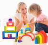 24 PCS Rainbow Wooden Toys Rainbow Stacker Nesting Puzzle Blocks Wooden