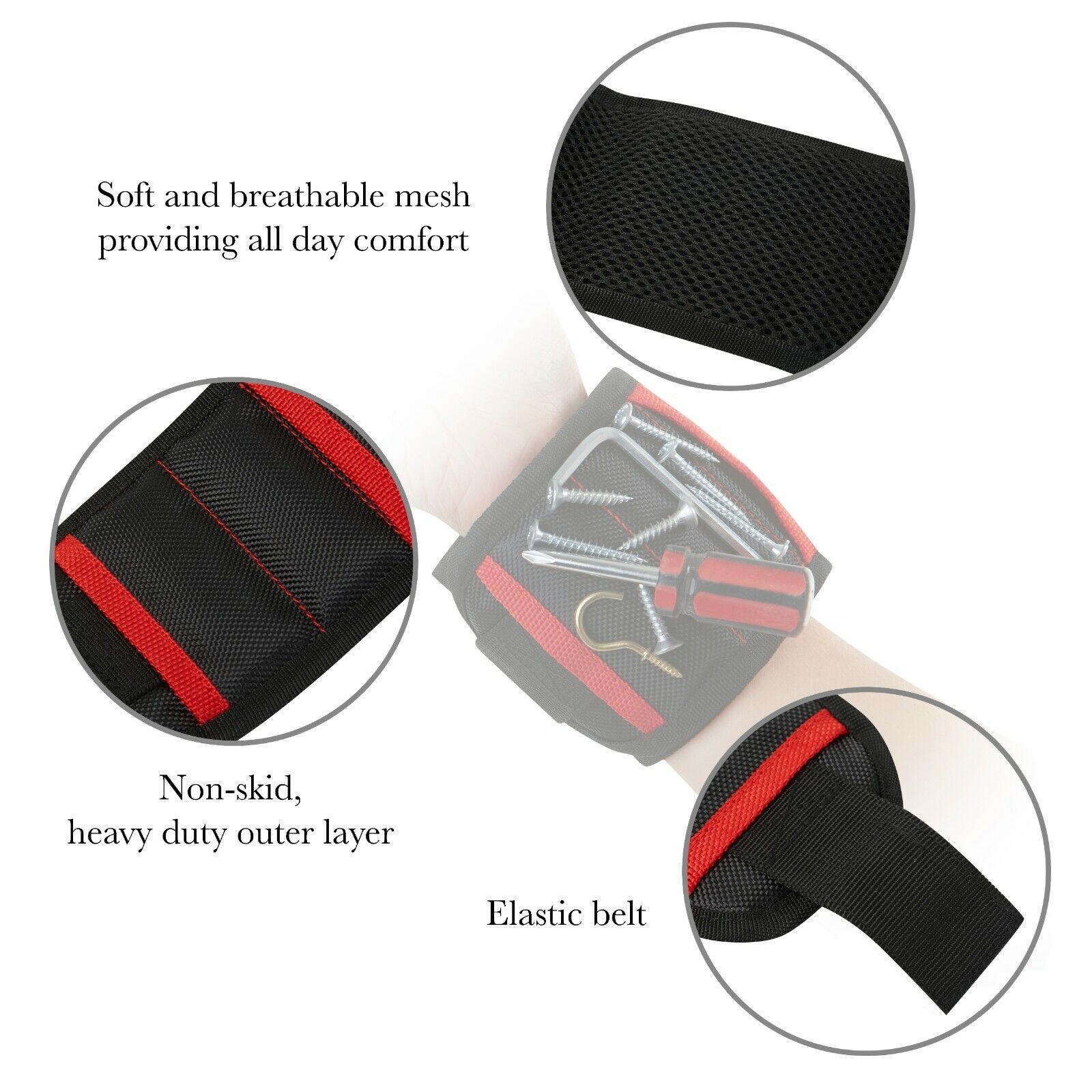 Magnetic Tool Wristband Powerful Adjustable Magnets for Holding Screws Bolts