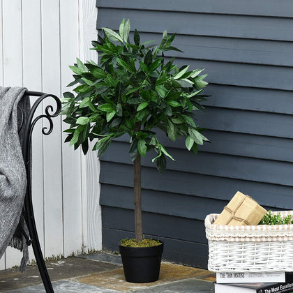 Set Of 2 90cm/3FT Artificial Bay Laurel Topiary Trees w/ Pot Fake Indoor Outdoor Greenery Plant Home Office Garden Decor Green