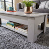 Grey Wooden Coffee Table With Lift Up Top Storage Area and Magazine Shelf