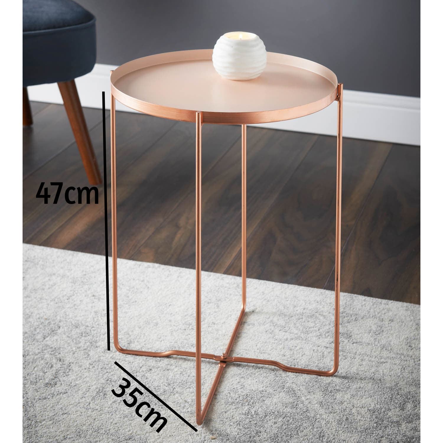 Round Side End Table Blush Removable Tray With Copper legs