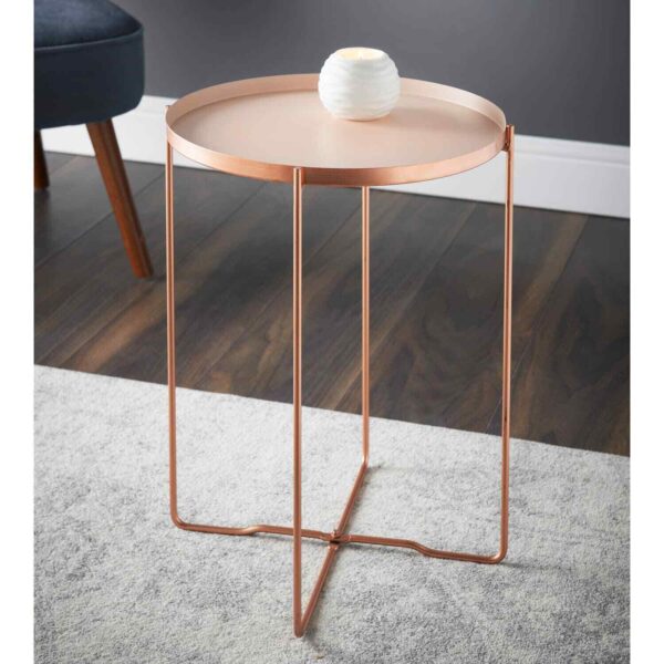 Round Side End Table Blush Removable Tray With Copper legs