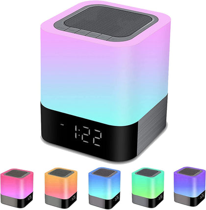 Bedside Lamp with Alarm Clock Bluetooth Speaker, Night Light Bedroom Decor RGB Color Changing LED Mood Light