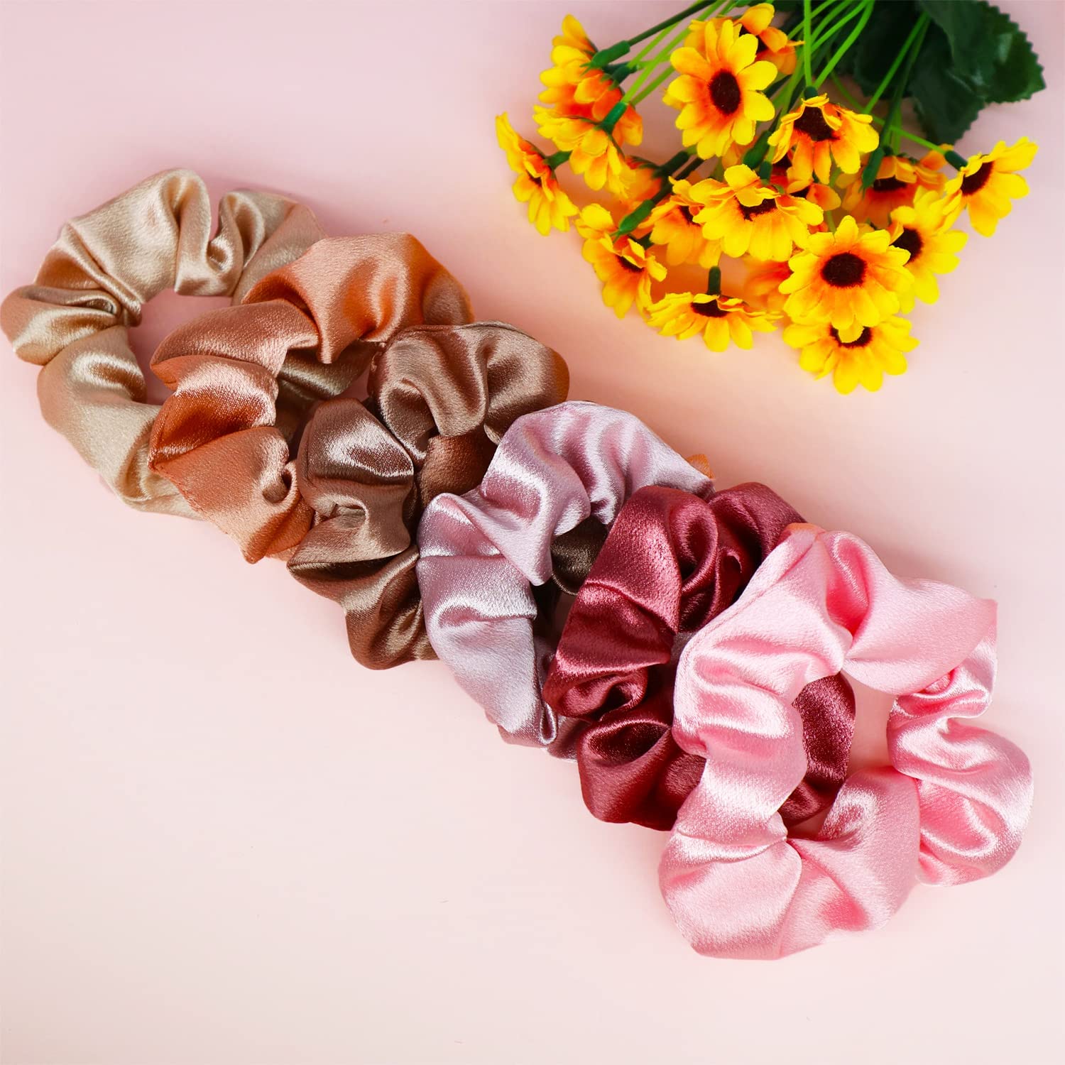 6 Pack Blush Theme Silk Satin Hair Scrunchies