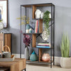 Shelving Display Unit Abstract Living Room Furniture Industrial Metal Oak Finish