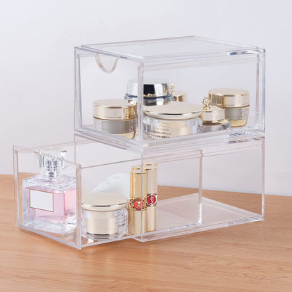 Stackable Cosmetic Organizer Drawers, Acrylic Clear Makeup Organiser