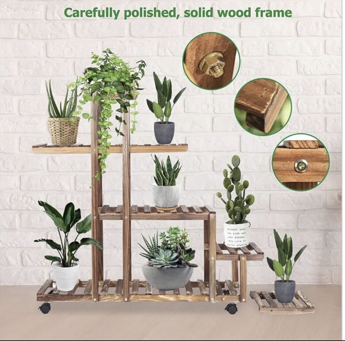 Wood Flower Display Plant Stand Corner Shelf Storage Rack Indoor Outdoor
