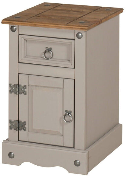 Bedside Pot Cupboard Grey Wax 1 Door Drawer Cabinet