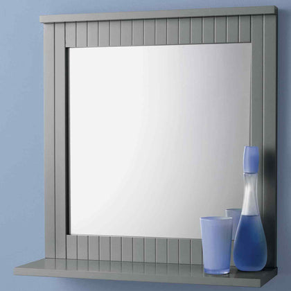 Bathroom Wall Mounted Mirror with Cosmetics Shelf Wood Frame Bathroom Grey